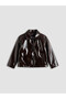 Brown shirt collar girl's leather-look jacket from güli̇s gi̇yi̇m