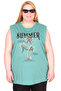 Large Size Women's 100% Cotton Zero Sleeve T-Shirt Printed Summer U26010 Cagla - 2