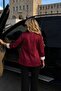 Women's Burgundy Shawl Collar Quarter Sleeve Jacket with Polka Dot Cuffs Without Buttons Arm-26Y001119 - 2