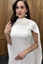 Women's White Belted Satin Promise Engagement Wedding Evening Dress - 4