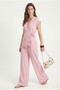 Women's Kelsey Asymmetrical Tie-Up Vest Elastic Waist Pants Woven Pink Bottom Top Set - 2