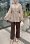 Buttoned Belted Bat Sleeve Flounce Oversize Modal Tunic - Mink - 3