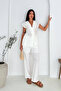Women's Belt Detailed Double-Breasted Vest & Trousers Cut Summer Set - 3
