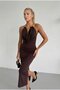 Women's Brown Sandy Dress with Accessories at the Neck and Side Slits, Midi Length Hzl26S-Fry123841