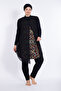 Plus Size Leopard Pareo Detail Lycra Full Covered Hijab Swimsuit 6077 Black01 - 2