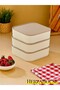 Set of 3 Square Storage Containers Striped Beige |   3 X 2400ml |   Microwave and Freezer Compatible - 4