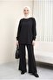 Crew Neck Oversize Combed Cotton Suit with Pockets and Trousers - Black - 3