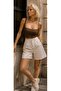Women's polka dot pattern mom fit midi length premium fabric denim shorts