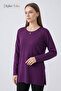 Women's Burgundy Lily Pattern Collar and Sleeves Embroidered, Stoned Mother Combed Cotton Blouse - 2