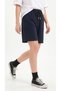 Women's Navy Blue Color Oversize Comfortable Fit Combed Cotton Shorts with Side Pockets - 4