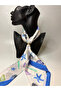 Sea Shell Starfish Patterned Double-Sided Scarf with Gold Ring Detail (70X70 cm) - 2