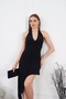 Women's Halter Neck Deep V-Neck Asymmetrical Backless Draped Midi Dress - 3
