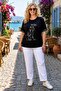 Women's Plus Size Stone Printed Comfortable Fit Short Sleeve T-Shirt - 4