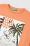 Boy's Crew Neck T-Shirt with Front and Back Photo Print Detail, Orange - 2