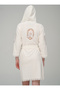 Women's Short Hooded Lace Trim Niki Velvet Bamboo Cotton Dressing Gown - 5