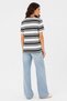 Women's Anthracite Striped Crew Neck Short Sleeve 100% Cotton Regular Fit T-Shirt - 3