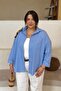 Plus Size Women's Poplin Shirt with Pockets and Stripes - Blue - 6