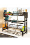 Black Slim Over-the-Sink Double-Layer Drainer Rack, Carbon Steel Adjustable Shelf, Multifunctional Drain Basket with Knife Holder and Cutting Board Hooks, Easy Assembly, Space-Saving
