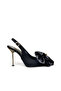 Women's High Heel Stiletto Black Fabric Pointed Toe Open Back Satin Bow C2203 - 4