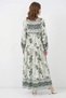 Women's V-Neck Gathered Waist Floral Patterned Viscose Green White Navy Blue Hijab Dress - 2