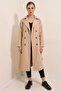 Women's Double-Breasted Collared Belted Mink Trench Coat - 3