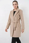 Women's Classic Collar Belted Cotton Beige Coat - 3