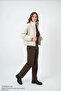 Women's High Collar Oversize Bomber Ecru Coat - 5