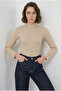 Women's Turtleneck Stone Detailed Vertical Striped Biscuit Body - 5