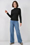 Women's High Collar Textured Black Blouse - 3