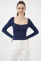 Women's Square Collar Fitted Fit Navy Blue Blouse - 6