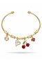 Brass Gold Color Dangle Red Zircon Stone Cherry Figure Charm Women's Bracelet