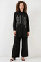 Women's Shirt Collar Patterned Viscose Black Double Set - 3