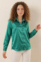 Women's Lightly Draped Satin Dark Green Shirt - 3