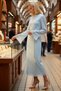 Women's Chiffon Maxi Dress Spanish Sleeve Crew Neck Chain Accessory Lined Woven Elegant Casual