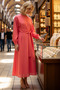 Women's Maxi Length Shift Cut Long Sleeve Crew Neck Belted Crinkle Woven Hijab Dress Casual