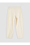 Ecru Textured Women's Trousers with Elastic Waist - 3