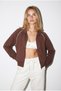 Women's Stand Collar Stripe Detailed Regular Fit Front Zipper Soft Textured Sweatshirt (Cupro) - Brown - 2