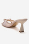 Beige Matte Patent Leather Tulle Detailed 8 cm Heeled Asp Women's Slippers - 4