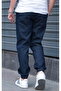 Men's Jogger Jeans – Navy Blue, Elastic Waist & Cuffs, Washed Denim - 6