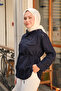 Women's Self-Patterned Double Pocket Button Detail Shirt Navy Blue - 2