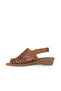 Brown Leather Women's Wedge Heeled Sandals - 3