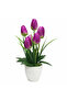 Zeem Purple & Green Artificial Tulip Bouquet in White Plastic Vase | 33 cm | Premium Faux Floral Décor