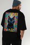 For the Love of Cats 17 Cat Printed Black Oversize T-Shirt 100% Cotton Unisex Cat Lover Premium Design - 8