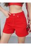 Women's High Waist Red Jean Shorts Casual Fit Summer Denim Shorts