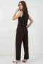 Women's Vest Collar High Waist Belted Cotton Brown Double Suit - 6