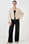Women's Collared Front Tie Front Linen Cream Kimono - 2