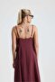 Saliva Long Plum Dress with Front Flounce and Laces - 7