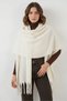 Women's Fringed Knitwear Ecru Shawl - 3