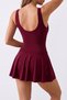 Women's Drawstring U-Neck Gathered Swimsuit Dress with Shorts and Chest Pads - 4