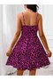 Women's Strappy Lightweight Round Neck Lace-Up Elastic Waist Leopard Pattern Short Single Jersey Dress - 2